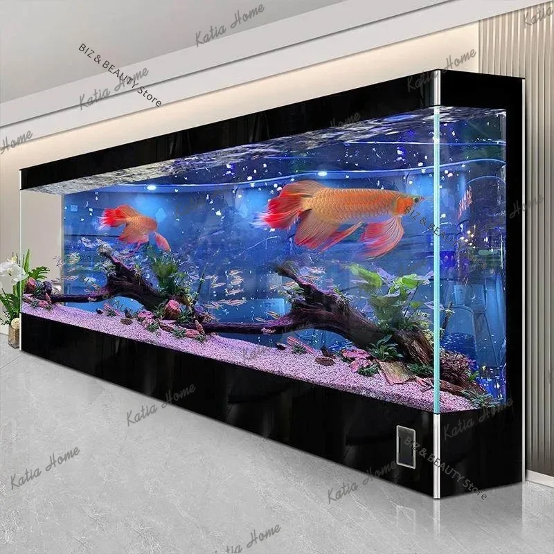 FG Self-Cleaning Floor-Standing Goldfish Aquarium Ultra Clear Glass All-in-One Ecological Tank Bottom Filter for Living Room