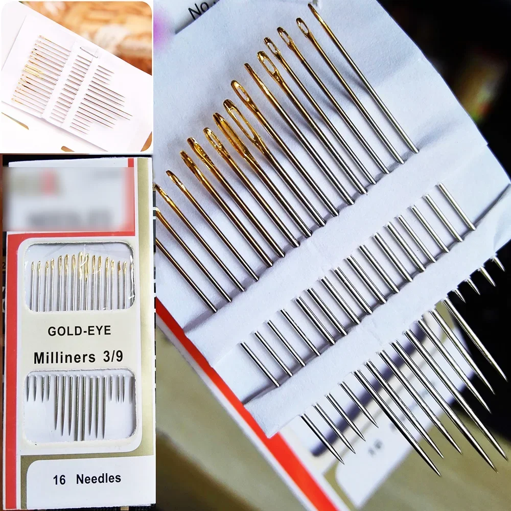 16pc/Bag Tail Gold Plated Hand Sewing Needles Large Eye Thick Sewing Up Needle Embroidery Mending Quilt Hand Sewing Combination
