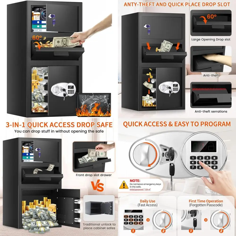 Cassaforte Robusta con Tastierino Digitale, Slot per Accesso Rapido e Chiave di Riserva per Uso Commerciale e Domestico