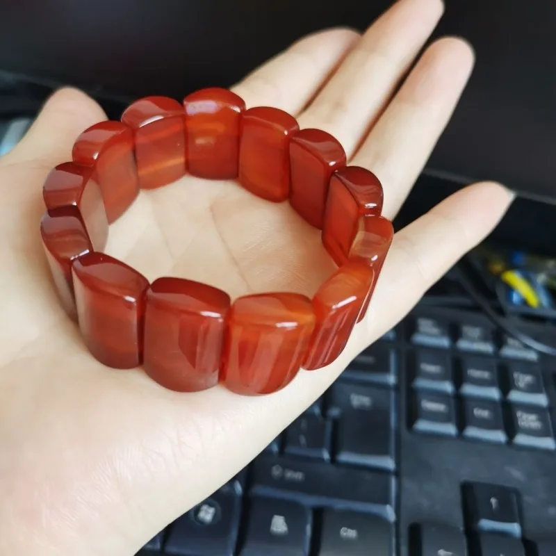 Natural Red Agate Bracelet for Men and Women, Grand Jade Bracelet with Jade Pieces, Agate and Chalcedony Bracelet