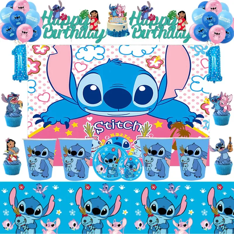 Lilo Stitch Paper Tableware Kids Birthday Party Decoration Cup Plate Napkin Tablecloth Boys Baby Shower Balloons Party Supplies