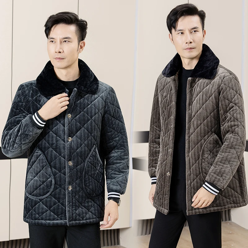 سترة قطنية قصيرة سميكة للرجال لفصل الشتاء، ملابس منزلية دافئة أنيقة، ملابس عمل مبطنة بالصوف، معطف كبير الحجم، ملابس خارجية عصرية #3