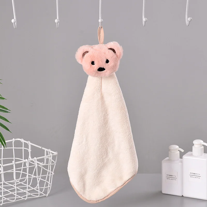 Cartoon Bear Hand Towel Super Absorbent Coral Velvet Microfiber Soft Face Towels Hanging Design Kitchen Bathroom Terry Towels