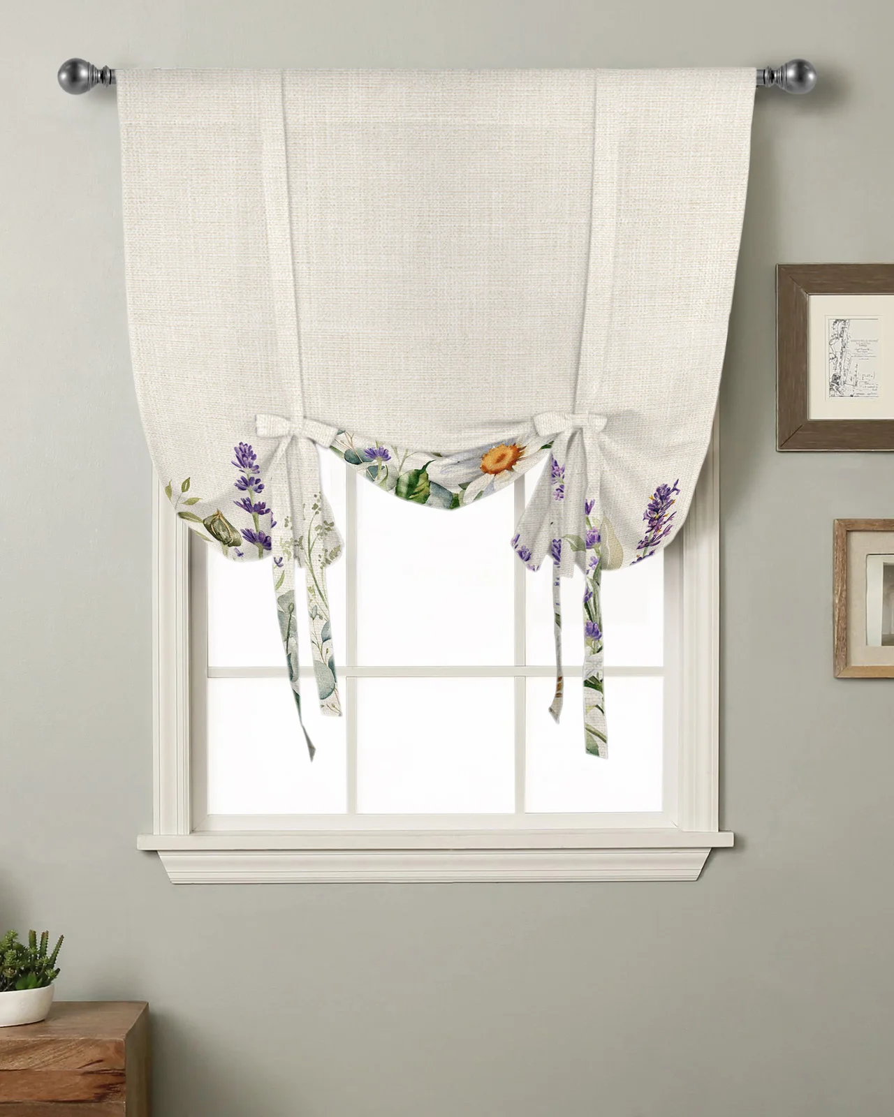 

Daisy Lavender Eucalyptus Plant Flowers Kitchen Short Window Curtain Modern Home Decor Small Window Roman Tie Up Curtains