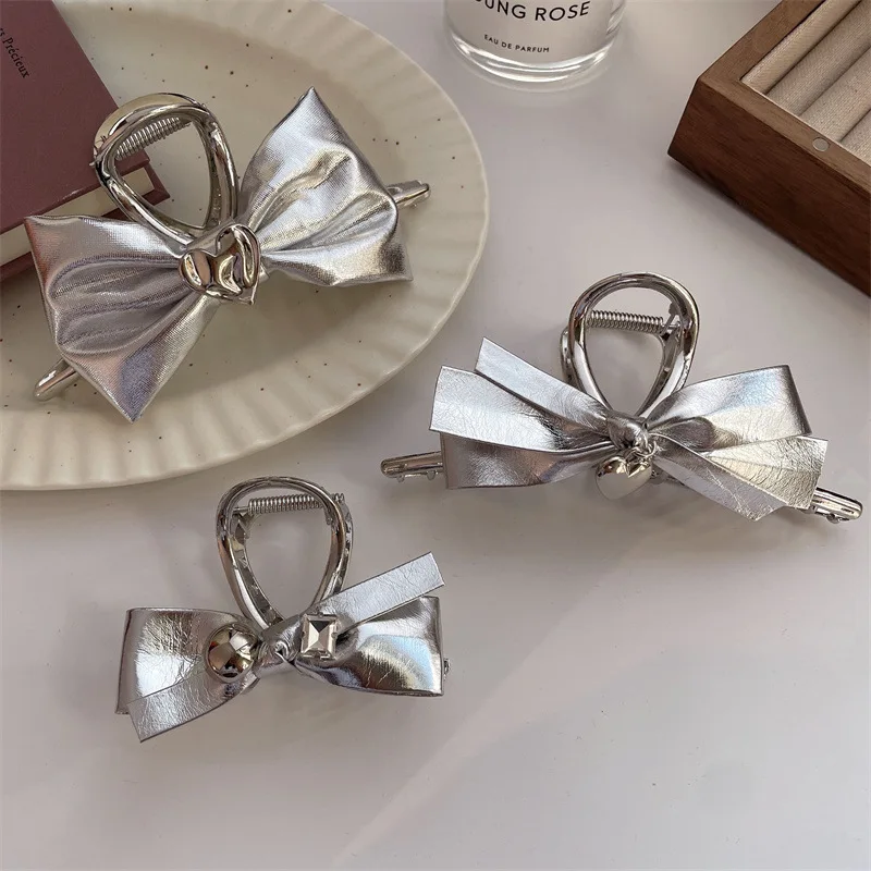 Korean Gold Love Silver Bow Claw Clip High-Grade Love Shark Clip Special-Interest Design Headdress Cold Style Hair Claws