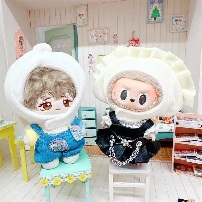 Cute Baozi Dumpling Headcover Hat, White Shirt Idol Doll Set, Dress Up Clothes, DIY Changing Dressing Game, Kawaii Clothes, 10cm