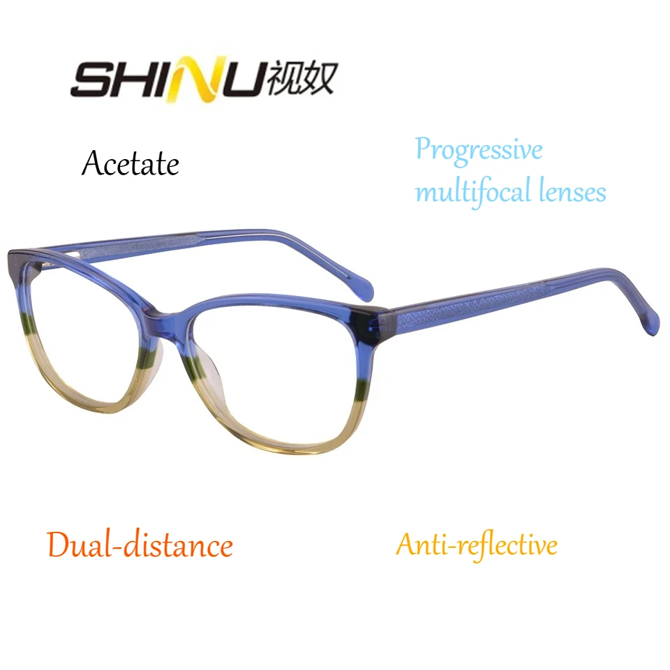 

Прогрессивные мультифокальные очки для чтения для женщин, ацетатные очки для коррекции пресбиопии, для зрения вдаль и вблизи