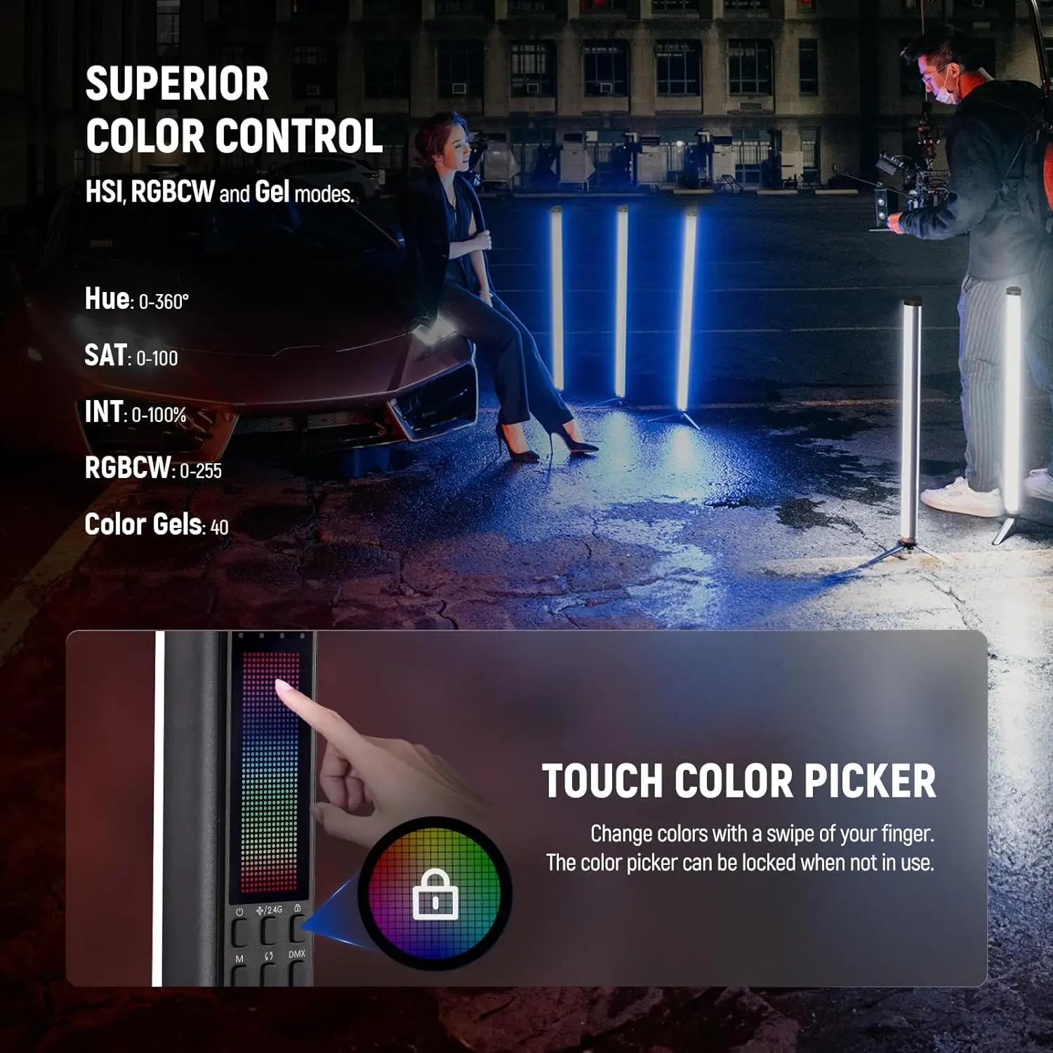 NEEWER TL60 RGB مصباح أنبوبي، كامل اللون RGBWW التصوير الفوتوغرافي يده LED إضاءة الفيديو عصا يدعم التحكم APP/2.4G/DMX