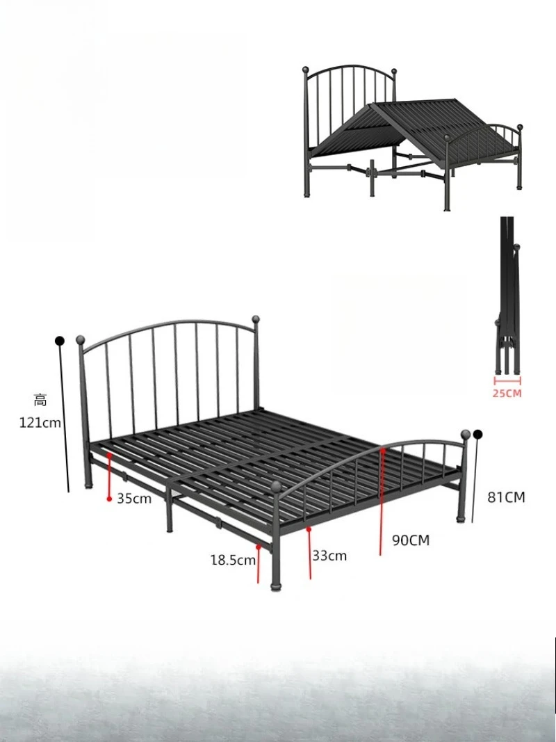 Folding wrought iron bed 1.5m French medium and ancient wrought iron bed thickened 1.8m double iron frame bed