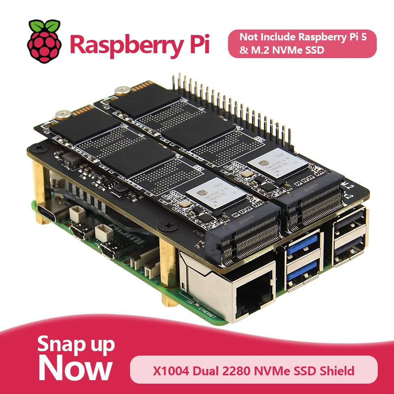 Geekworm X1004 Dual 2280 NVMe SSD shield for Raspberry Pi 5 (NOT Support BOOT from NVME SSD!)