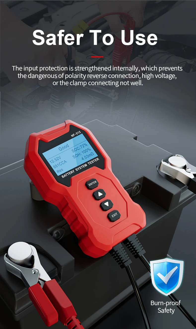 NOYAFA NF-512 Autobatterietester 12V/24V Batteriesystem-Analysegerät CCA SOH Innenwiderstand Start- und Ladeleistung Testwerkzeug – Detail 4