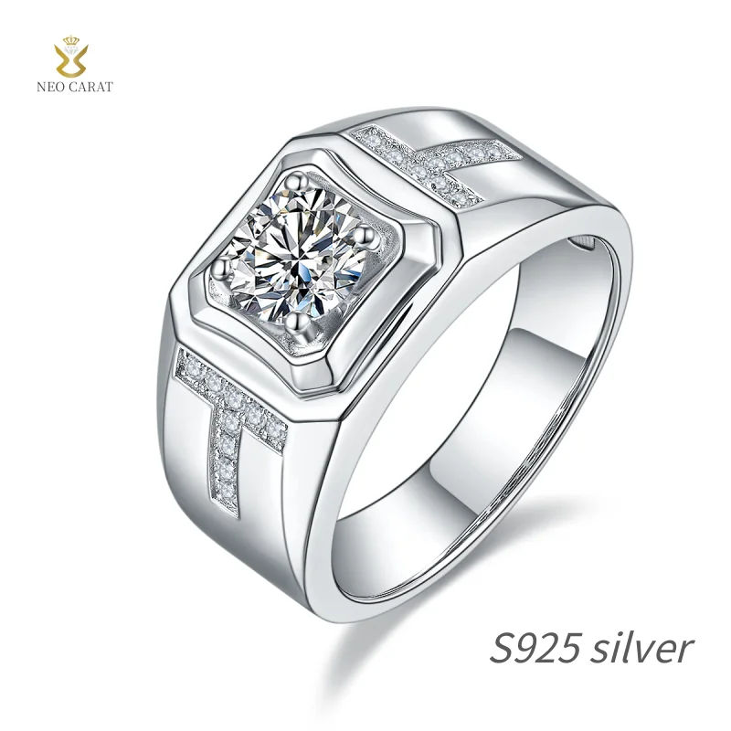

Мужское кольцо Prestige из серебра 925 пробы с 1 карат D-цветным бриллиантом Mosan Diamond и классическим дизайном, подходящее для различных важных случаев