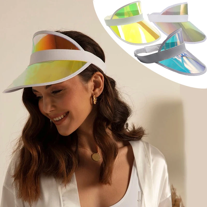 3pcs Colors Sun Visor Women Men Beach Sunblock Soft PVC Empty Top Golf Cap for Outdoor Sport Walking Hiking Party Water Play Hat