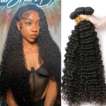 ברזילאי טבעי שחור עמוק, חבילות גל בתפזורת בתולה שיער אדם 2/3/4 חבילות מתולתל כפול בתפזורת הרחבות שיער