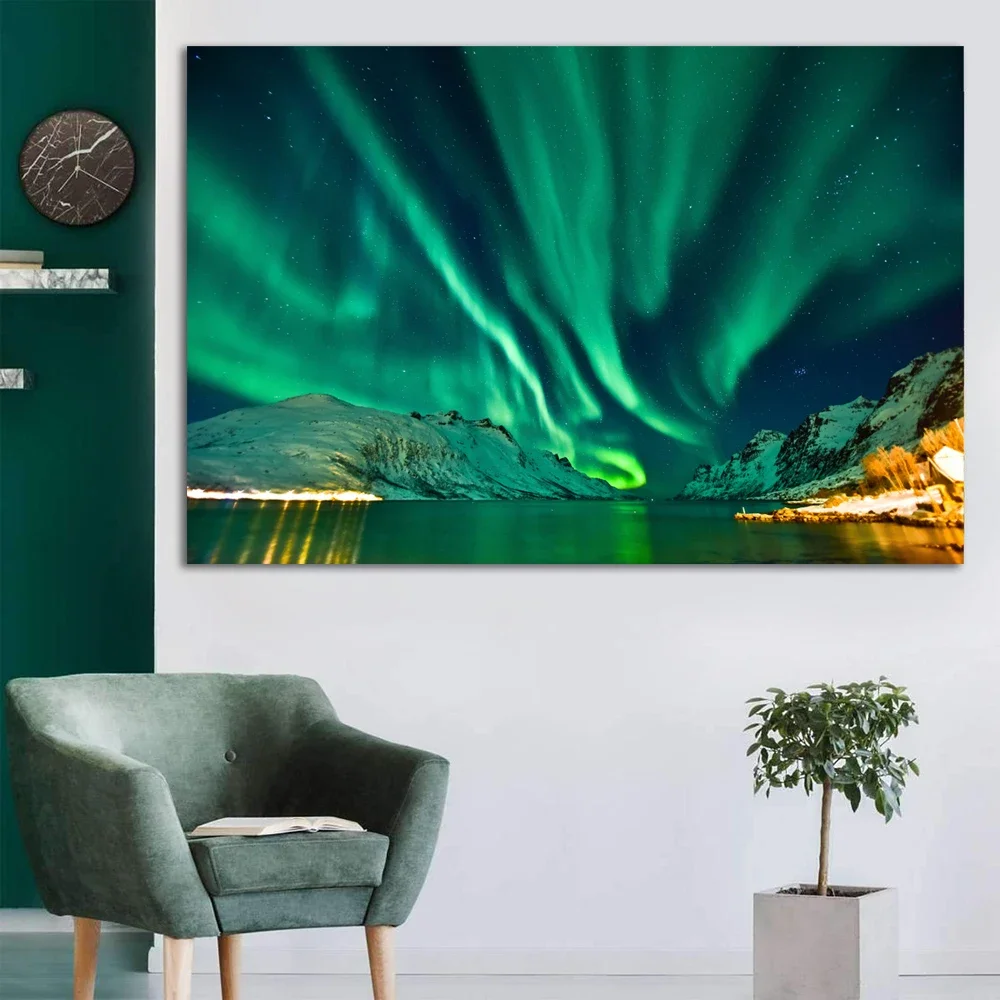 Polar Lights Print Poster Aurora Borealis Wall Art Northern Lights Canvas Painting for Home Decor