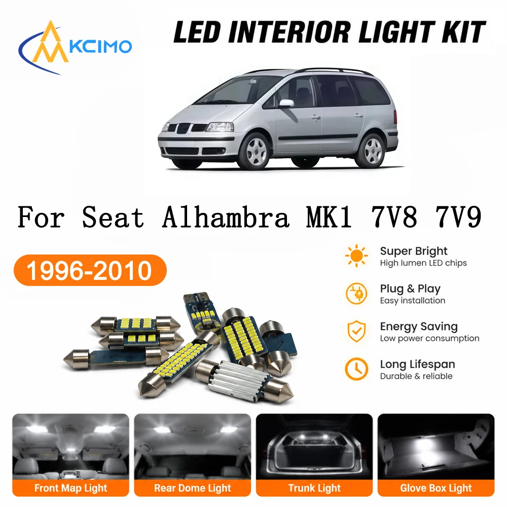 Upgraded Interior LED Light Kit For Seat Alhambra MK1 7V8 7V9 1996-2010 Footwell Map Dome Lamp Lighting Car Styling Accessories
