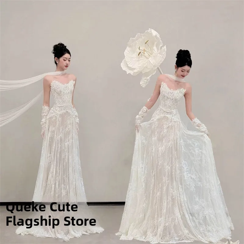 

Новинка! Свадебное платье Ele Lace для невесты, для фотосессий в лесу и студии, весенняя коллекция, из полиэстеровой ткани.