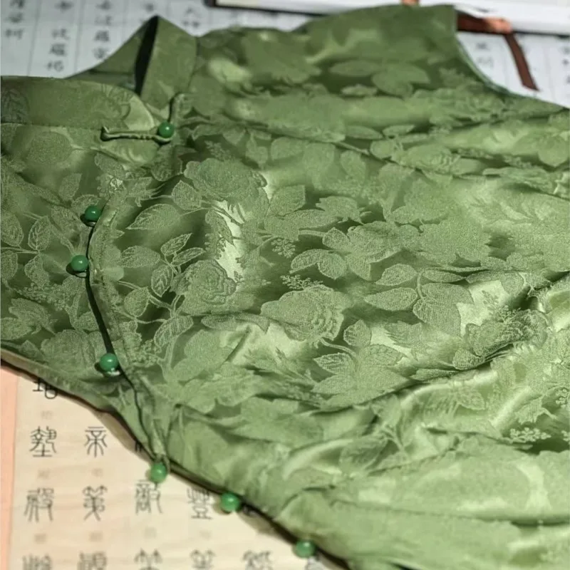 ใหม่ผ้าไหม jacquard ปรุผ้าสไตล์จีนชุดเดรสผ้ากี่เพ้าตัดธรรมดา