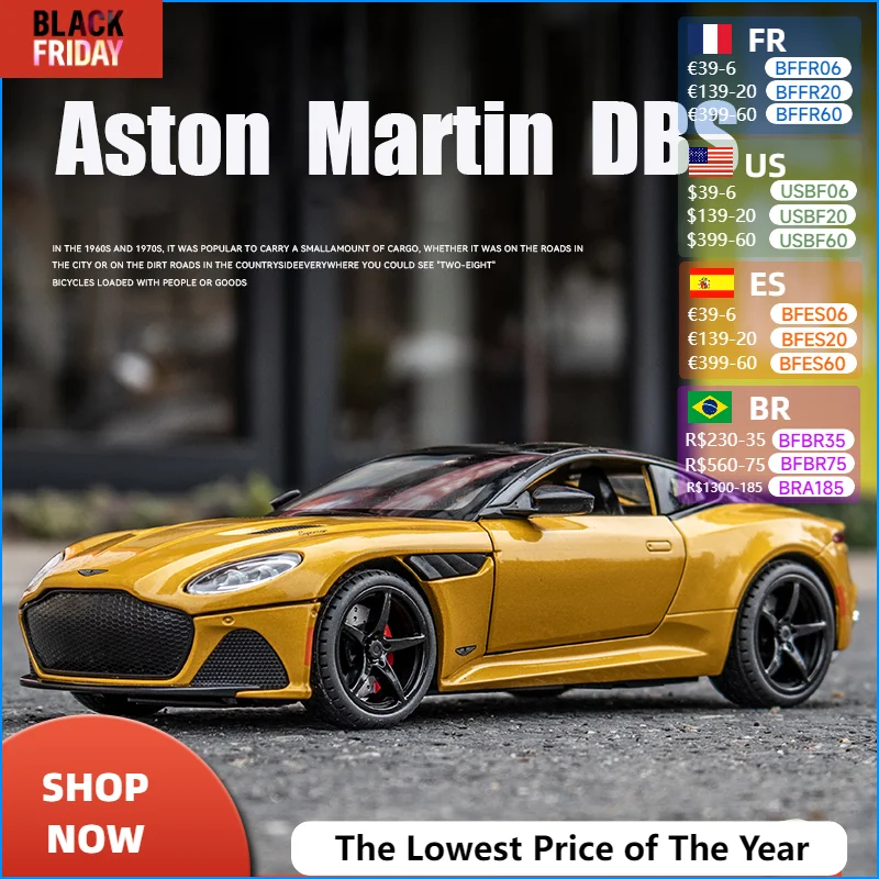 1:22 Aston Martin DBS Superlaggera Alloy Diecasts & Toy Vehicles Metal Toy Car Model Sound and light Collection Kids Toy