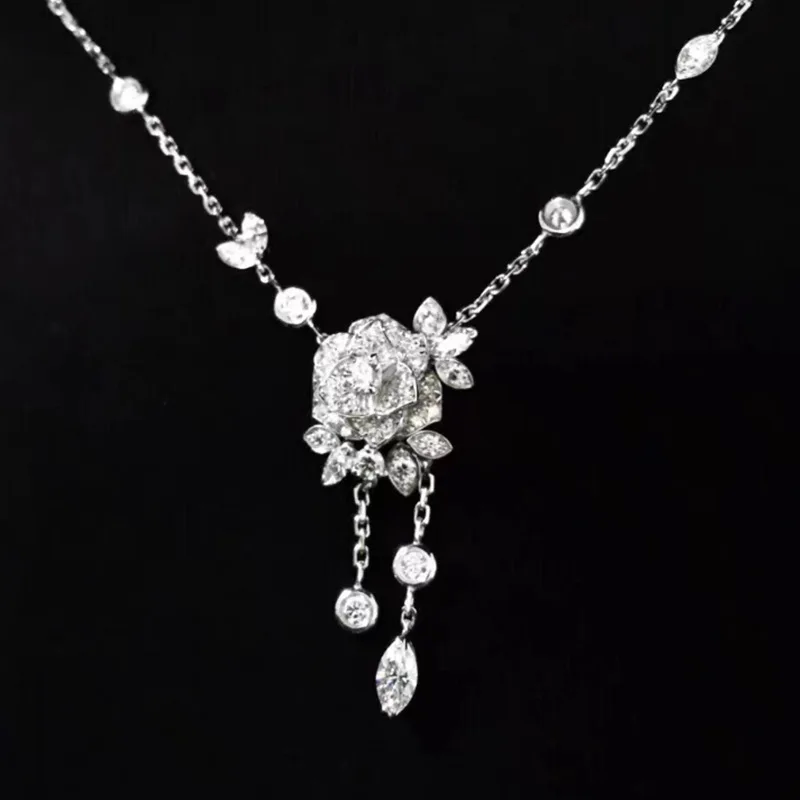 

Высококачественное ожерелье из V-образного золота, ожерелье с камелией, ожерелье со стразами, красивое ожерелье с кисточками, цепочка на ключицу в форме розы