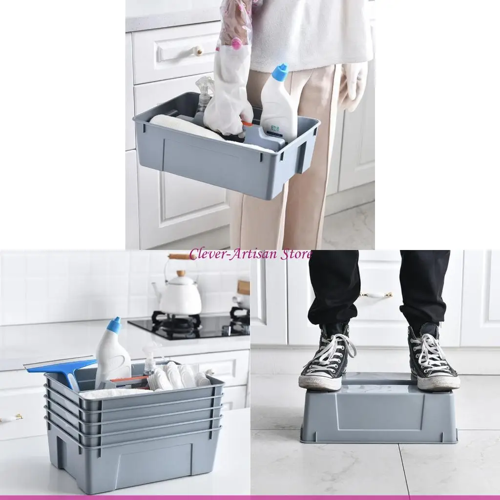 E06B 2 Dividers Tool Storage Box Portable Plastic Hardware Toolbox with Handle for Home Kitchen Living Room