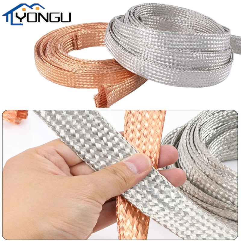 Copper Braided Sleeve Tinned Plating Expandable Screening Signal Wire Cable Shielded Metal Sheath width 4~28mm