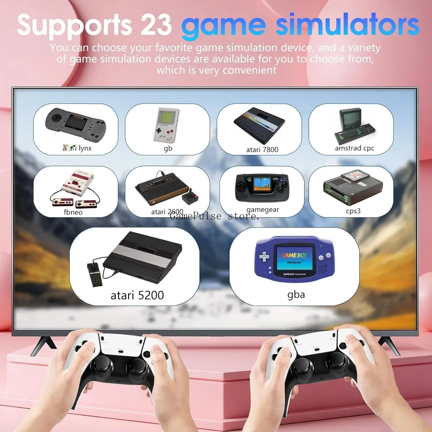 GamePulse New Wireless Retro Game Console,20000+Games,with Dual 2.4G Wireless Controllers Plug and Play 4K HDMI TV Game Stick