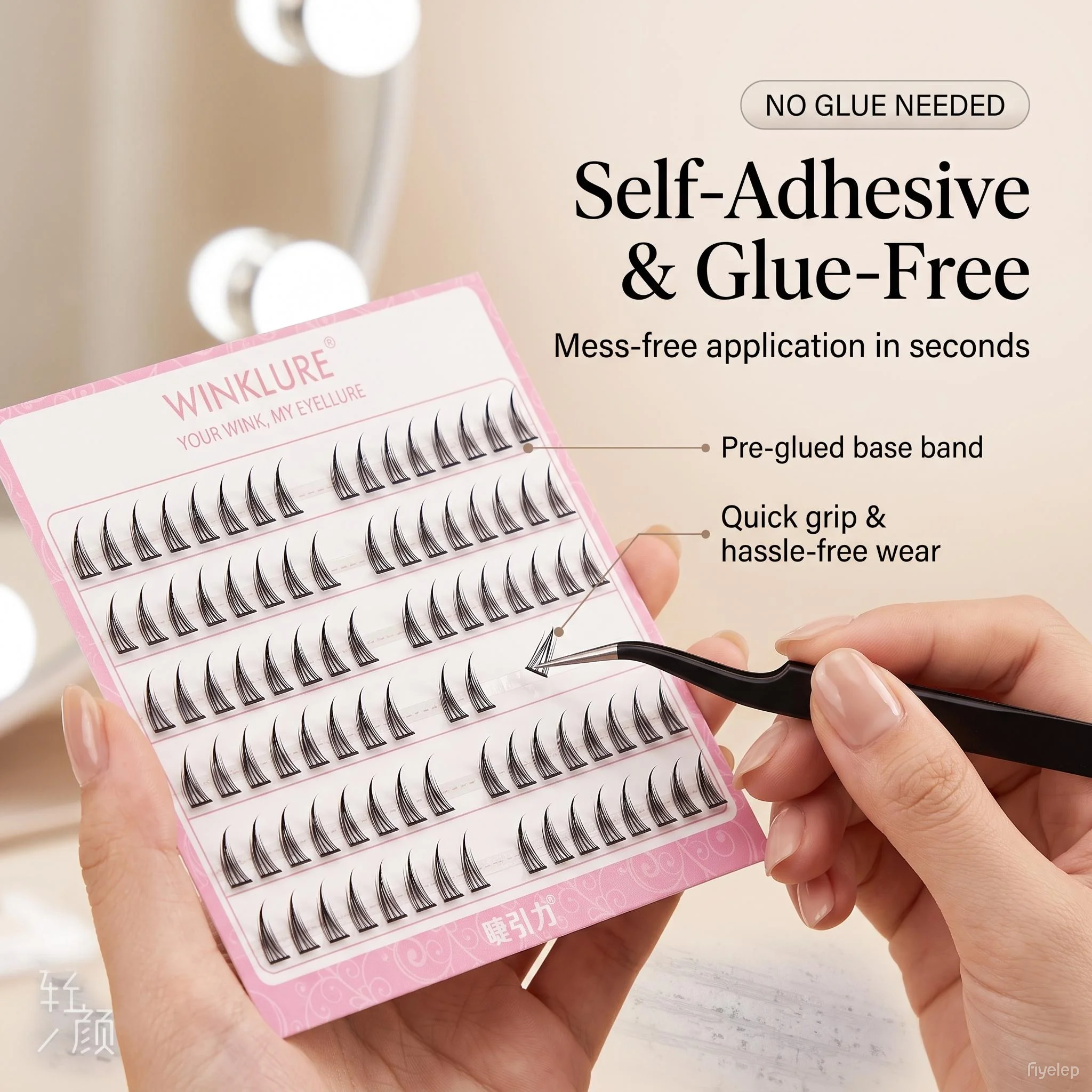 WINKLURE Glue-Free Thin Slice Lashes 4 Styles Sheer Lightweight Distinct Lash Strands Camera Ready for Light & Bold Makeup