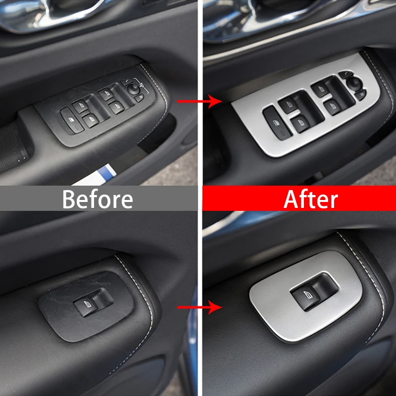 Stainless Steel Car Window Glass Lift Button Control Switch Panel Trim For Volvo XC60 2018 2019 2020 2021 2022 2023 2024 2025