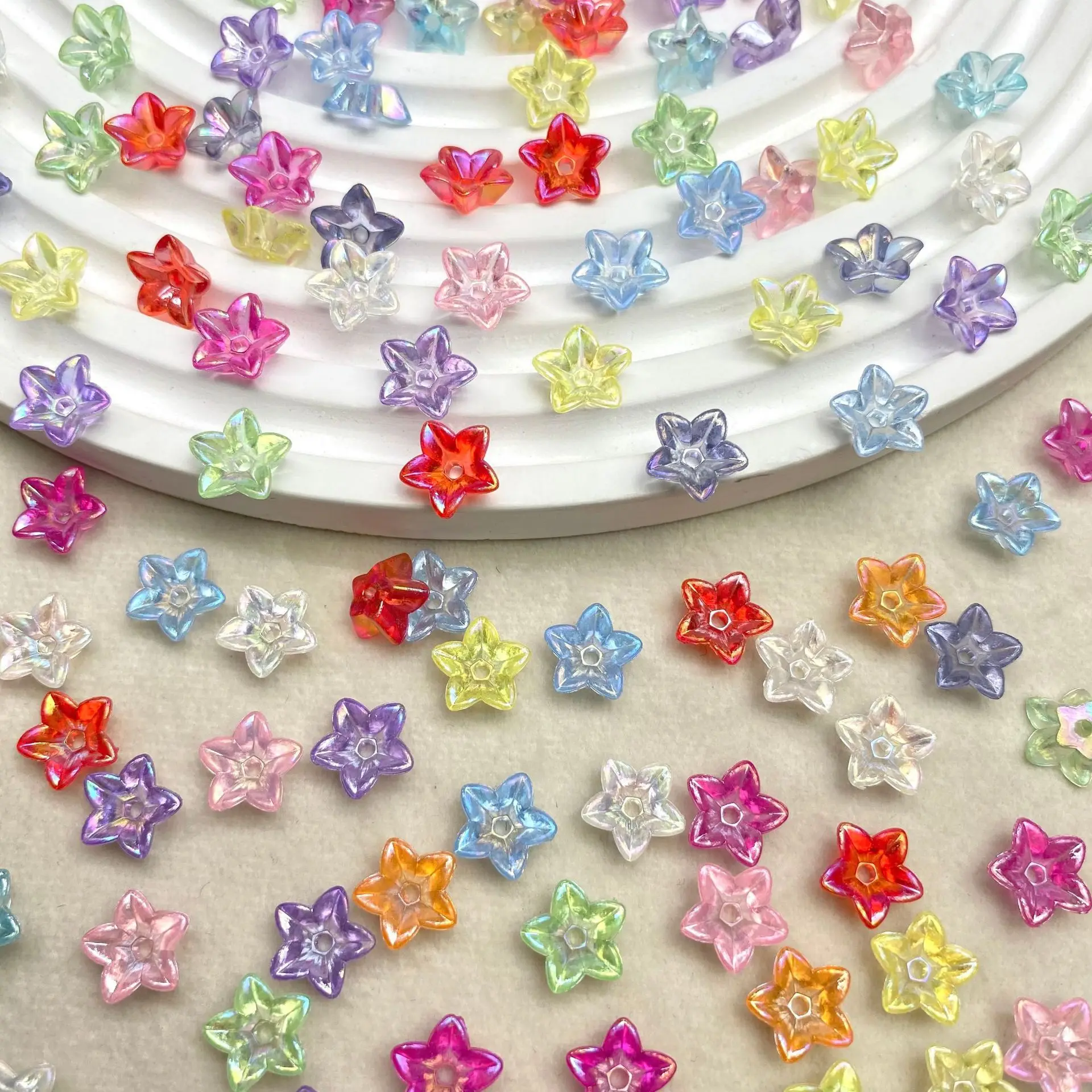 50/100/200Pcs, 11mm, AB Plated, Five-petal Flower, Wreath, DIY, Acrylic, Beads, Beads, Accessories