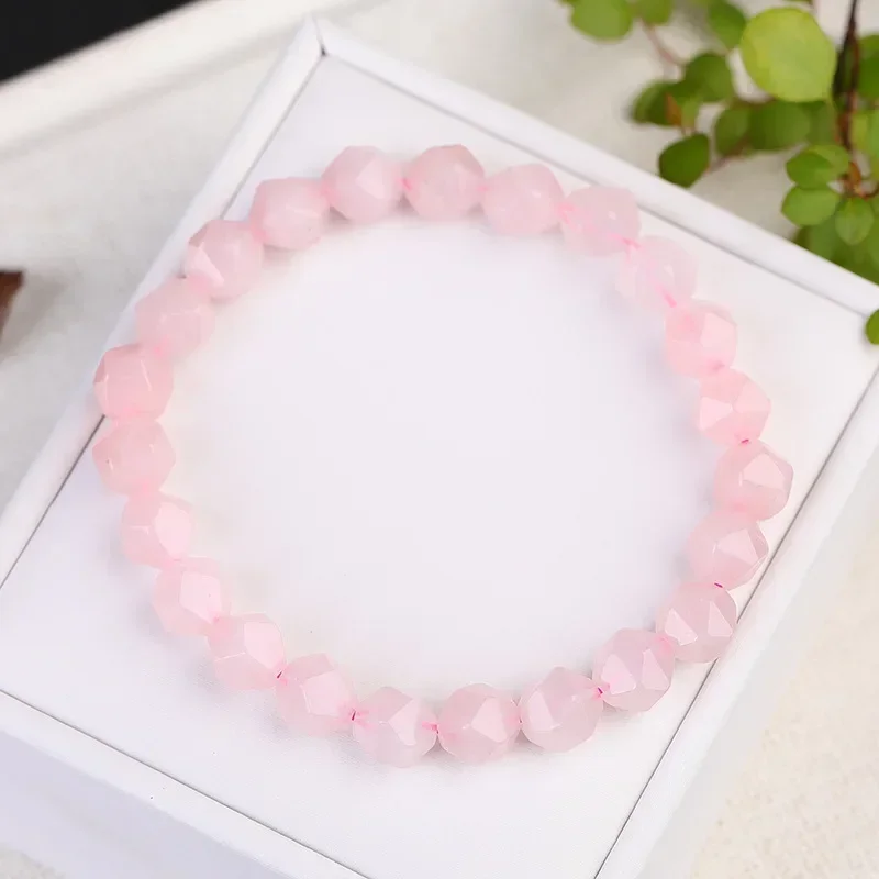 Wholesale Hibiscus Pink Natural Crystal Quartzite Stone Faceted Beads Bracelet For Women Girl Sweet Fashion Jewelry JoursNeige