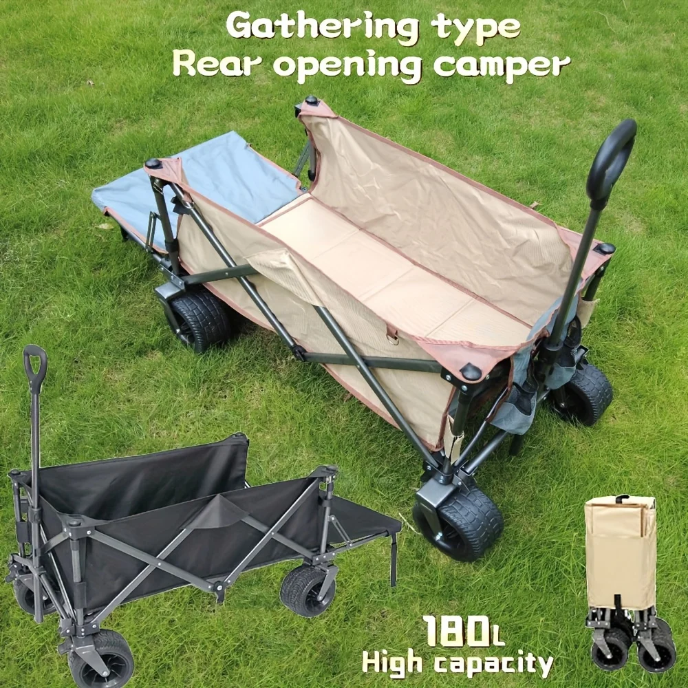 Outdoor cart, foldable camper, rear-opening trailer,  large capacity, stall, shopping, picnic cart