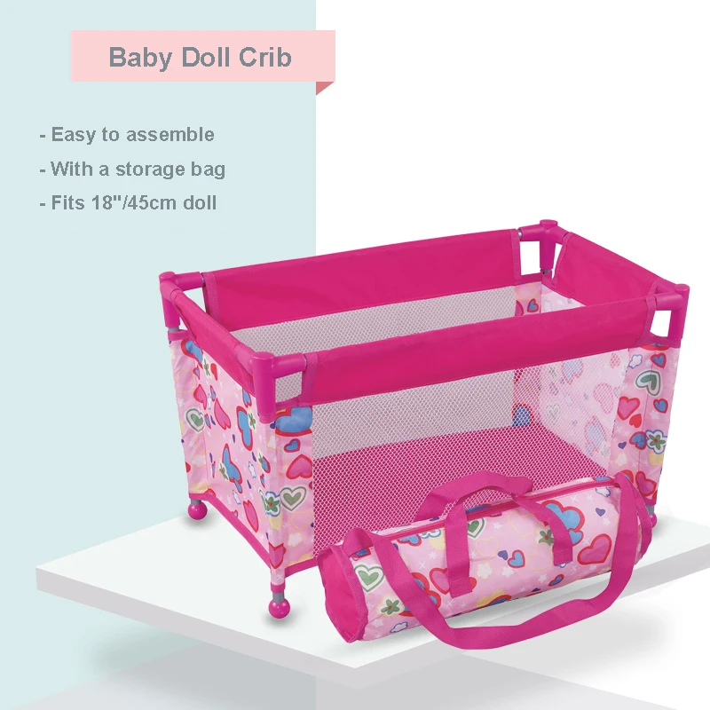 Baby Doll Crib Pack and Play Accessory Simulation DIY Doll Bed  up to 18 Dolls with Carry Along Bag Toy Gift for Girls and Kids