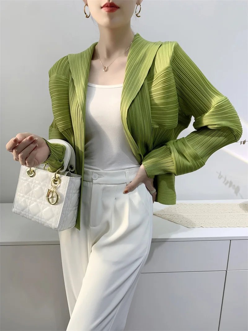 Miyake Pleated Casual Suit Jacket Women\'s 2023 Summer Autumn New Cardigan Lantern Sleeve Loose Fashion Pleated Tops clothing