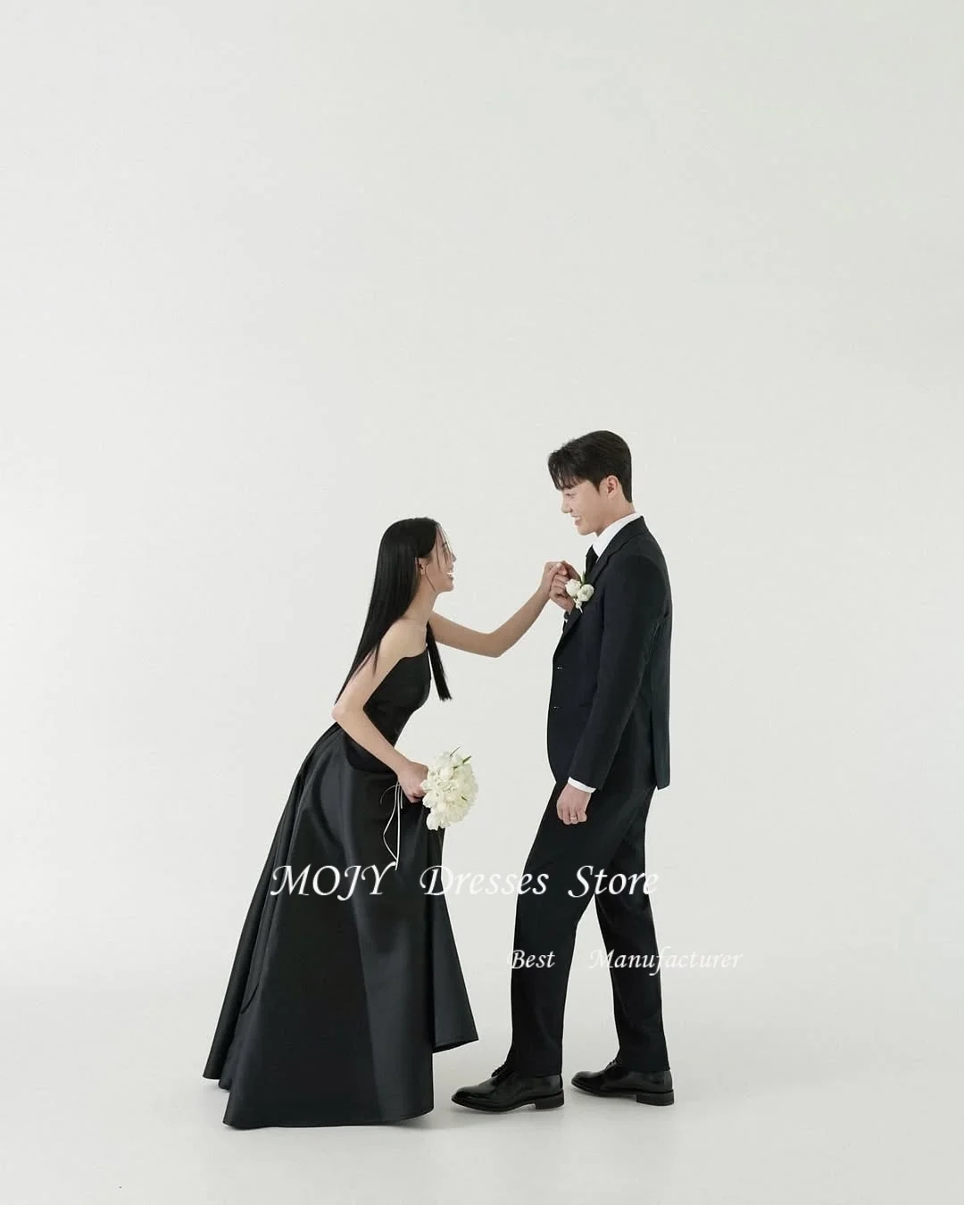 Mojy-vestidos de novia clásicos de satén sin tirantes, sexys, negros, elegantes, hasta el suelo, corte en A, vestido de novia sencillo personalizado