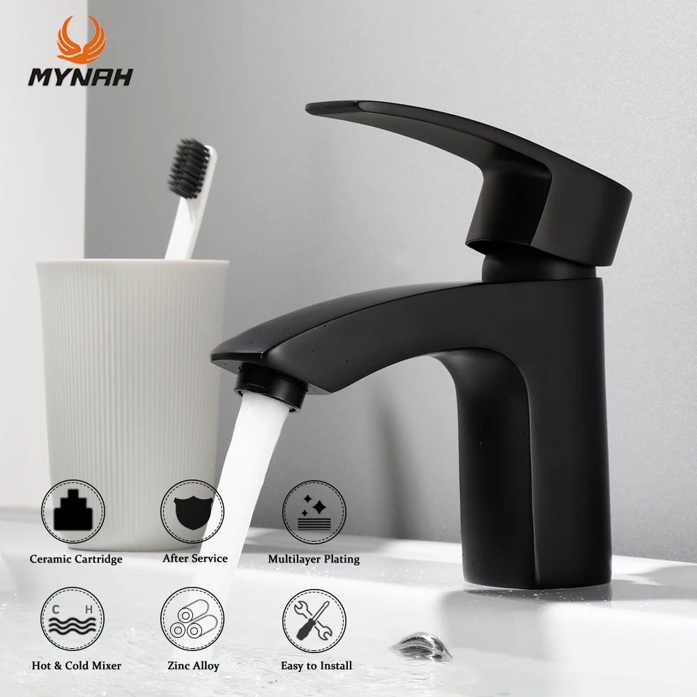 Imagem -03 - Mynah Modern Classical Basin Faucet Liga Cromada Torneiras de Água Fria e Quente