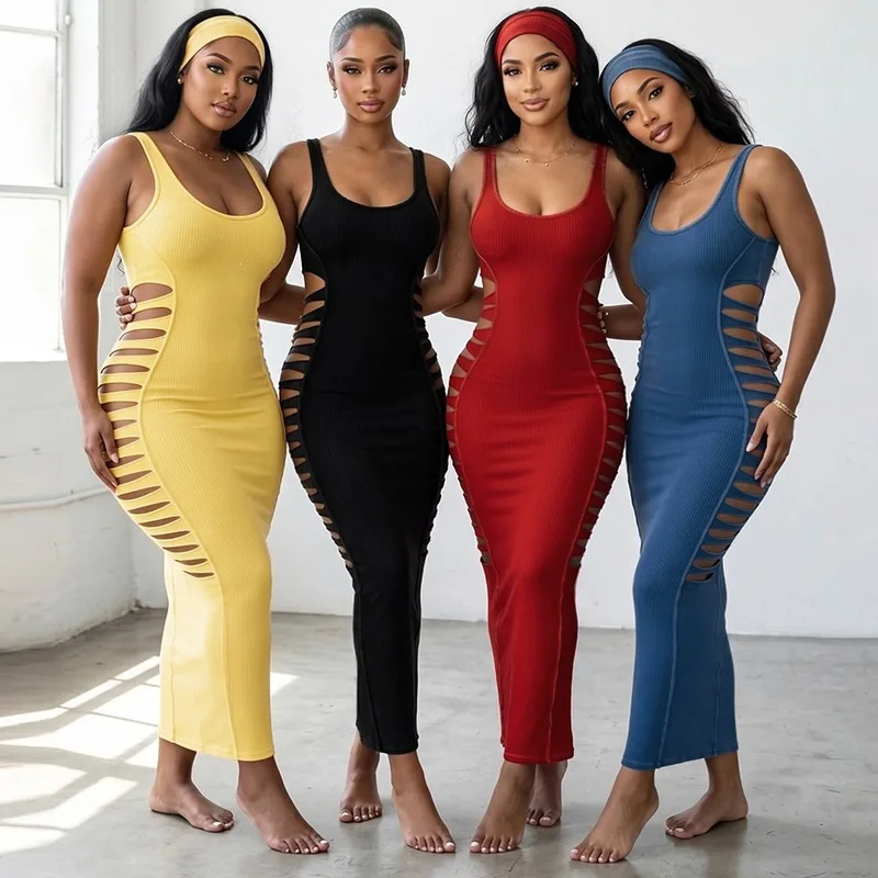 2026 Autumn. New Women's Fashion U-neck Solid Color Slim-fit Erotogenic Cutout. Body Clothes For Women. Robe Lace
