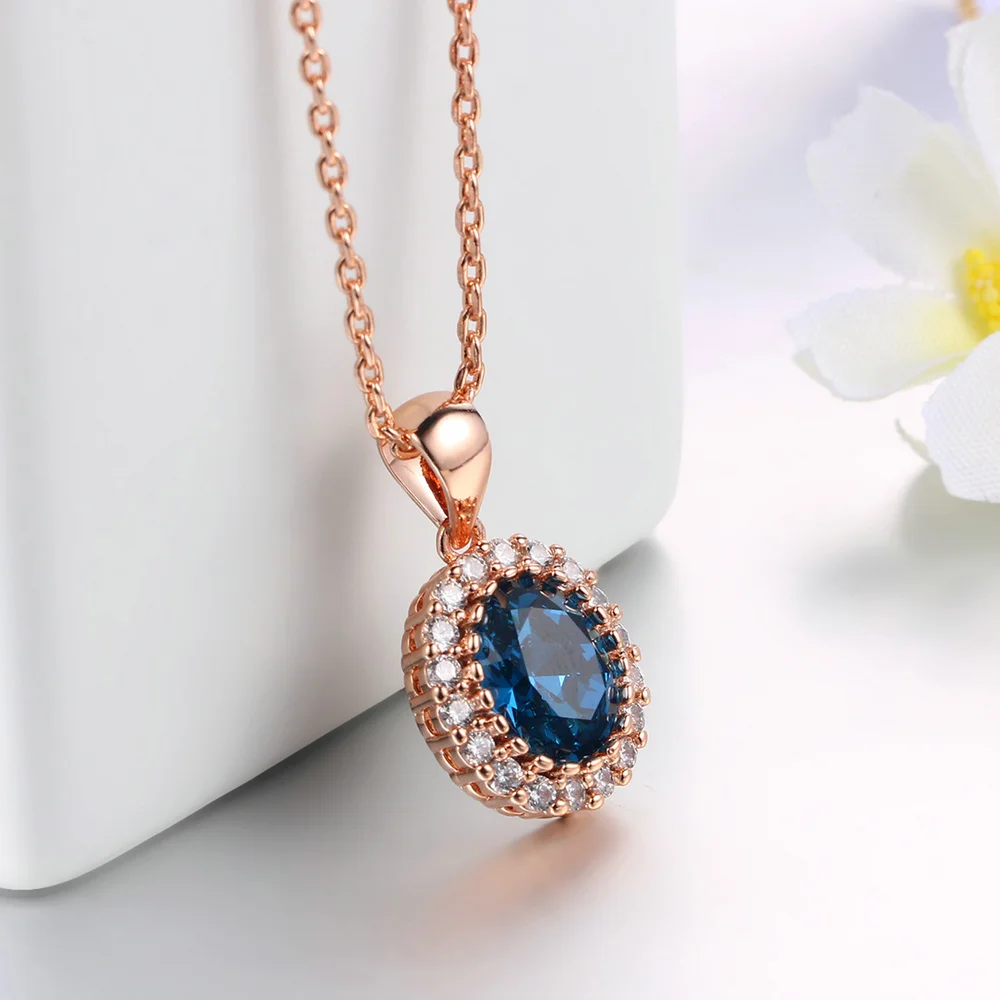 Dainty Blue Red Green Crystal Pendant Necklace for Women Ladies Vintage Rose Gold Color Chain Choker on Neck Wedding Jewelry