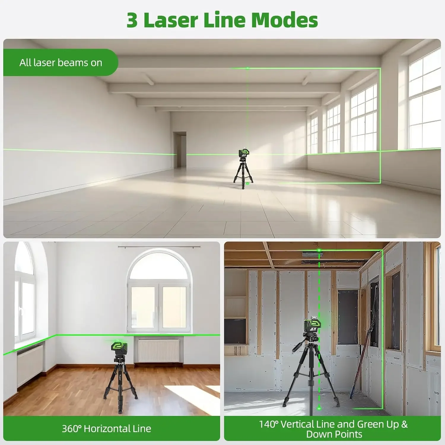 US Shipping Self Leveling Laser Level Green Cross Line Laser With 2 Plumb Dots -360° Horizontal Plus 140° Vertical With Up & Dow