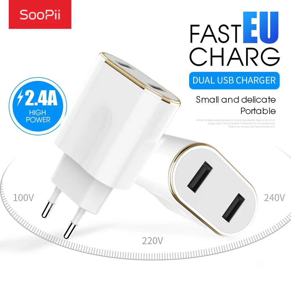 SooPii Ponsel Pengisi Daya Uni Eropa/AS Adaptor Pengisi Daya Dinding Travel untuk Pengisi Daya Ponsel iPhone iPad Samsung Xiaomi