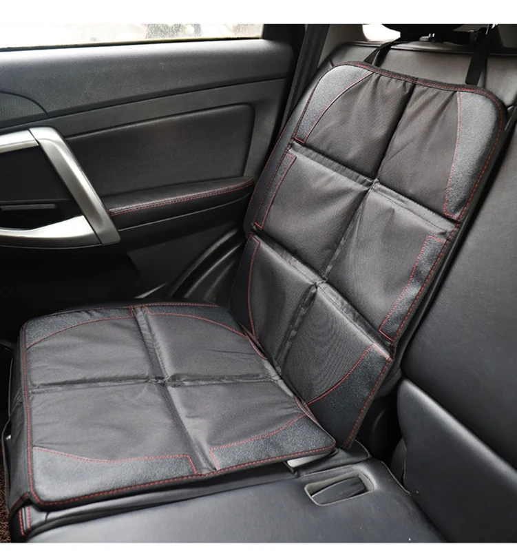 D7YA PU-Leder-Autositzbezug, passend für alle Babyautositze, Matte, kratzfest, Kissenschutz mit Aufbewahrungsnetztaschen – Detail 4