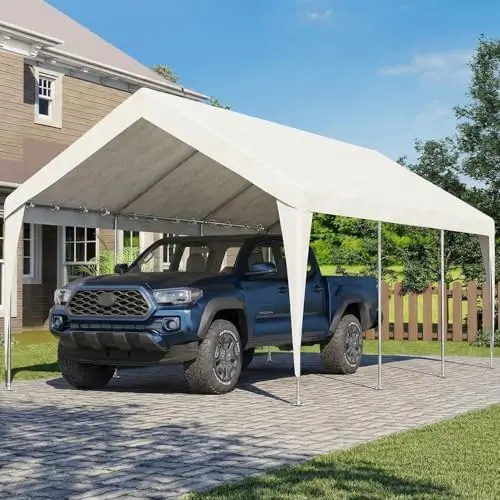 12x20 FT Heavy Duty Carport Canopy, Portable Garage Shelter with Galvanized Steel Frame - All-Weather Shelter for Car