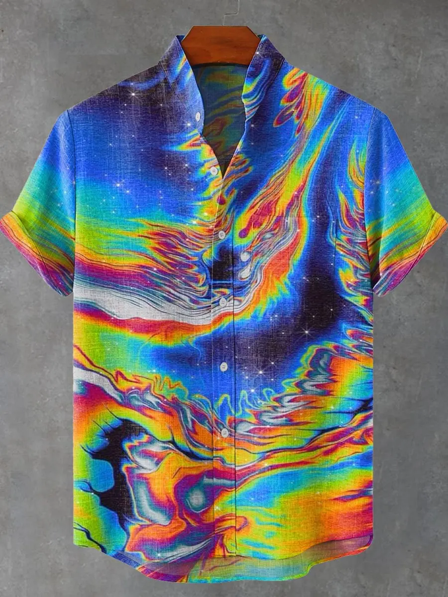 Summer new men's Hawaiian style printed short sleeved shirt, Hawaiian street top, casual and comfortable shirt