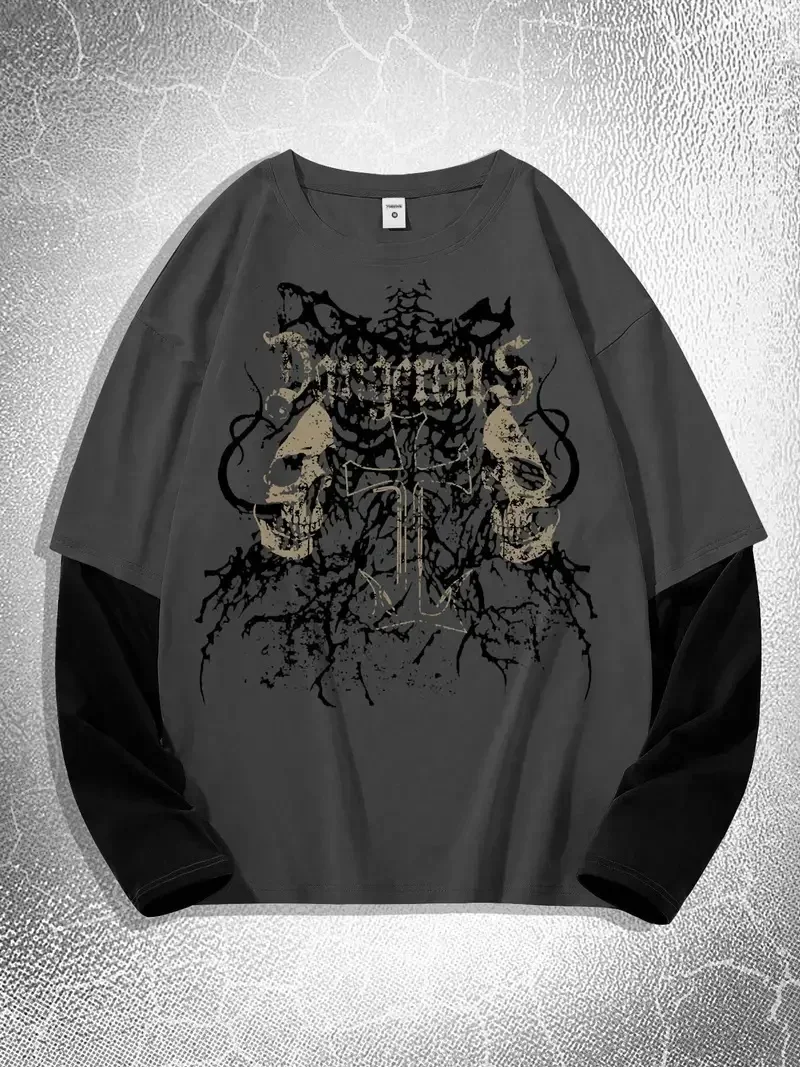 Affliction Y2k Long Sleeve T shirt New Harajuku Street Round Neck Oversized Pullover Shirt Men Women Casual Gothic Clothing Tops