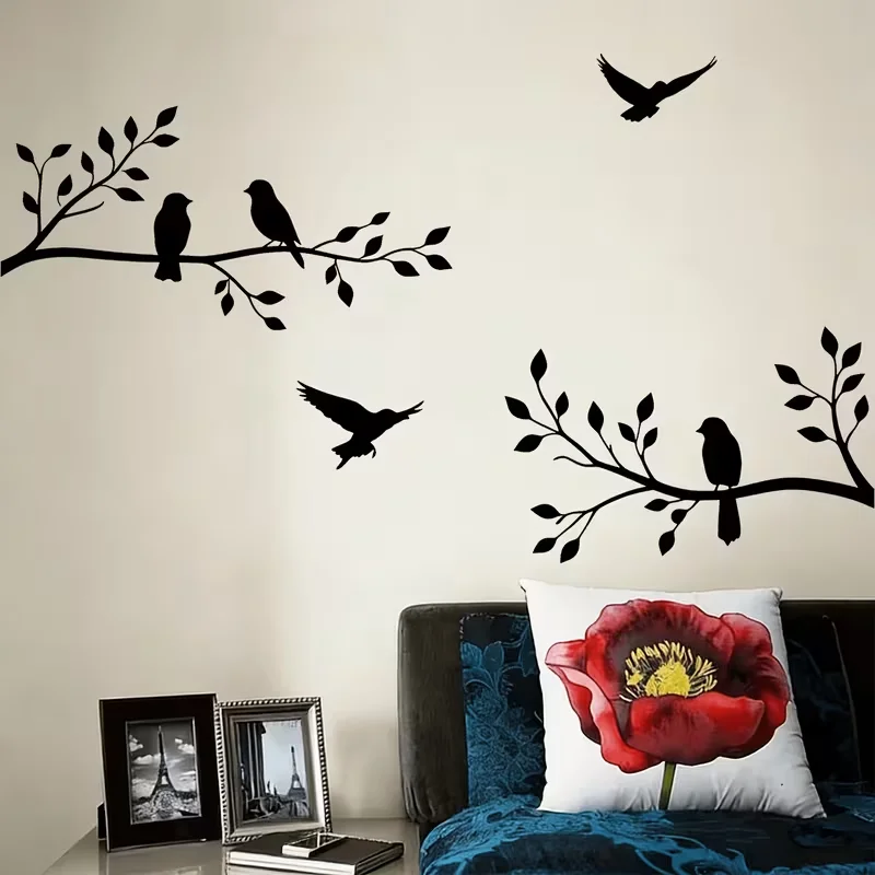 High Quality Boho Bird on Branch Window & Wall Decal - Minimalist Aesthetic Black Silhouette Sticker for Window Glass, Wall, Cab