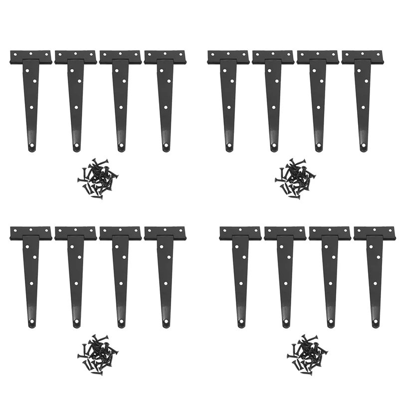 16 PCS 6 Inch Heavy Duty Door Hinges T-Strap Tee Shed Hinge Gate Hinges For Wooden Gates Hinges (Black)