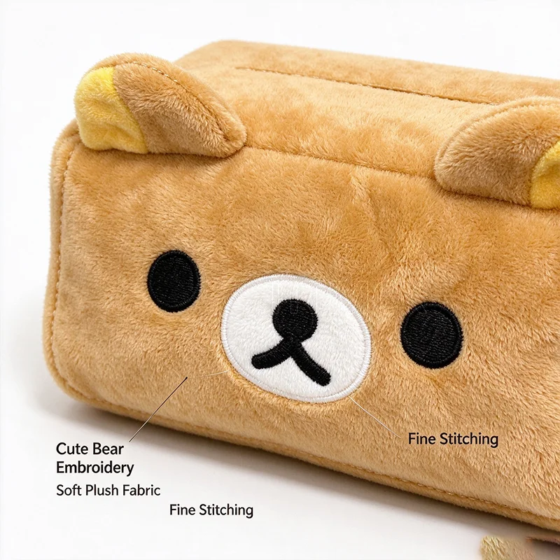 Cute Bear Plush Tissue Box Holder Easy Pull Paper Towel Organizer Cartoon Style Storage For Girls Home Kitchen Decor