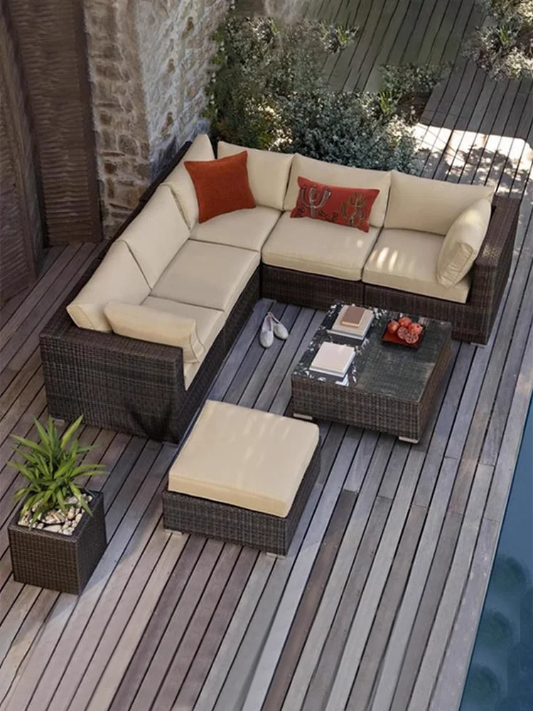 

terrace three people casual waterproof sunscreen rattan outdoor furniture flower
