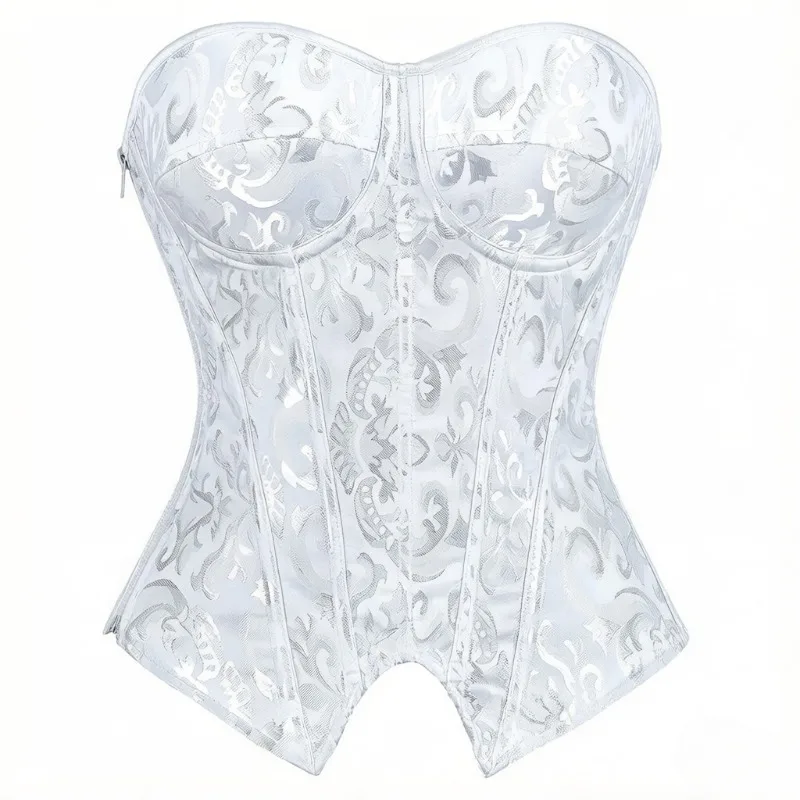 Women Goth Jacquard Overbust Zip Corset Bustier Strapless Side Zipper Boned Waist Trainer Lingerie Shapewear Vintage Tops