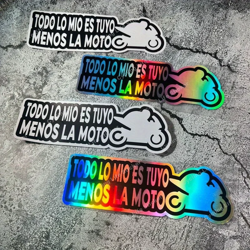 Calcomanía autoadhesiva holográfica con temática de motocicleta (estilo eslogan de motocicleta) para crear personalización de vehículos, 1 ud.